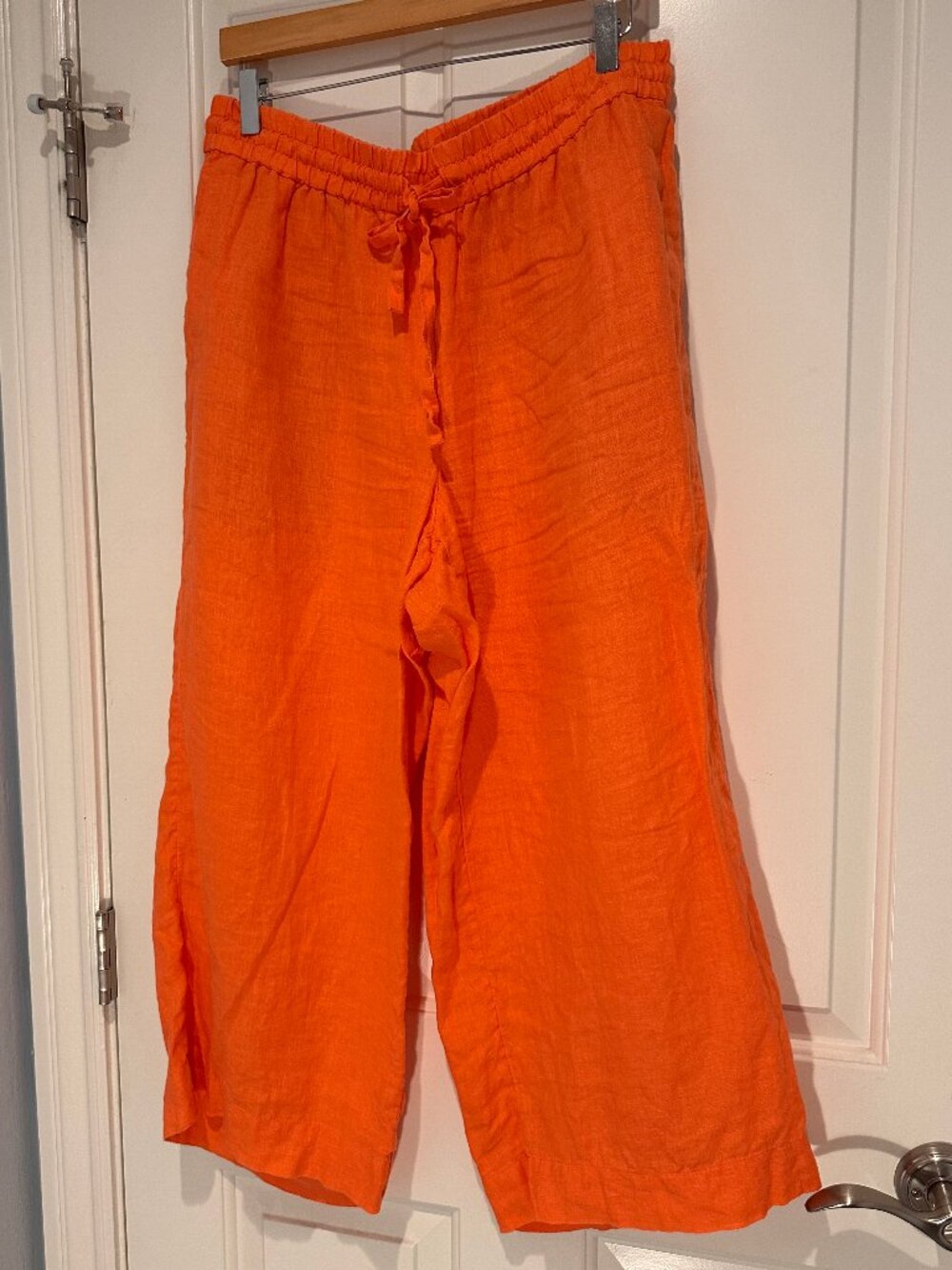 J Crew Linen Pants, wide leg with drawstring, Orange, Size L